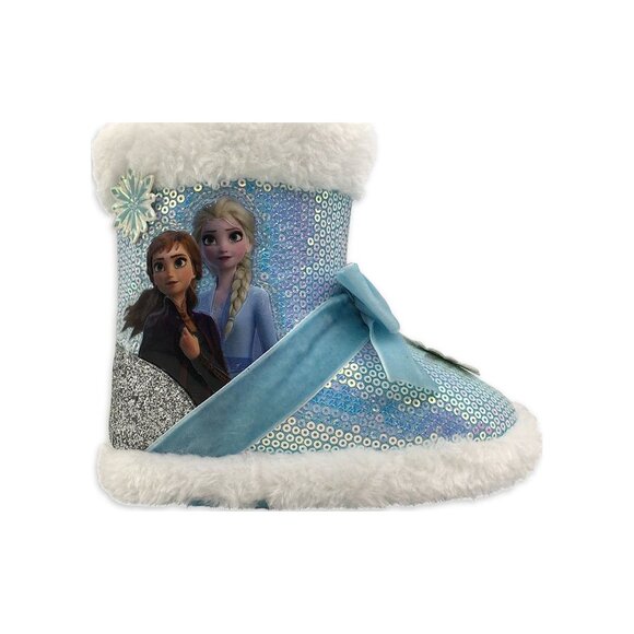 Disney Frozen Kids Size 7-8 Bootie Slippers Style Elsa & Anna Sequined Snowflake - Picture 3 of 7